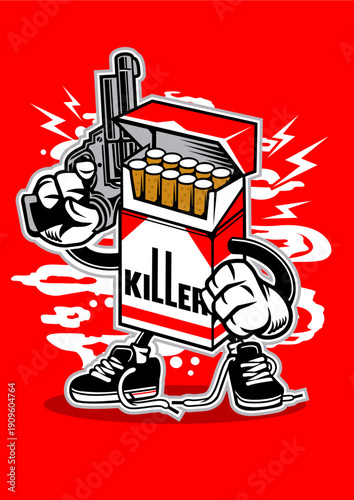 Man smoking cigarette, danger of smoking concept, illustration