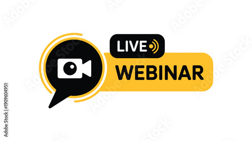 A vibrant yellow and black graphic announces a live webinar event online