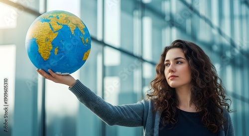 Earth day awareness woman holding globe symbolizing environmental conservation and sustainability