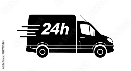 Fast 24h delivery truck and express shipping service icon