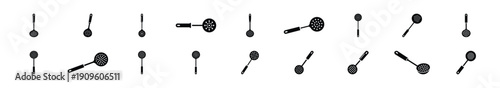 Collection of black   kitchen skimmer silhouette isolated on white background. cooking vector illustration icons.