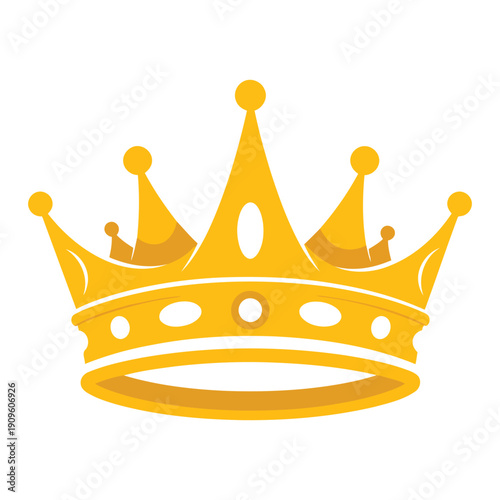 Golden crown vector icon with jewels, royal king queen symbol, luxury monarch authority emblem, isolated on White Background