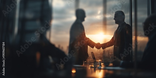 International business partners handshake for cross border merger acquisition transaction showing global cooperation and strategic corporate partnership alignment
