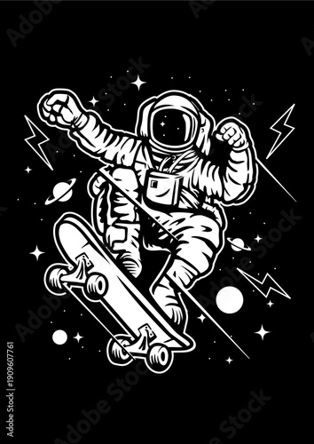 Abstract Sci-Fi Skater in Outer Space, Futuristic Board Sport Art