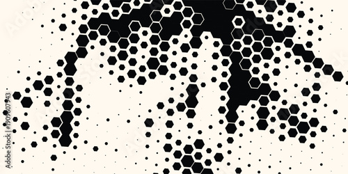 Hexagon Shapes Vector Abstract Geometric Technology Retrowave Sci-Fi Texture Isolated on Light Background. Halftone Hex Retro Simple Pattern. Eps10