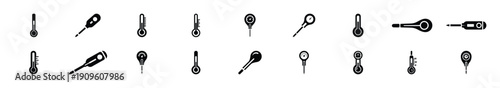 Collection of black   kitchen thermometer silhouette isolated on white background. cooking vector illustration icons.