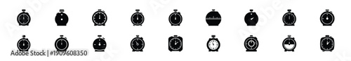 Collection of black   kitchen timer silhouette isolated on white background. cooking vector illustration icons.