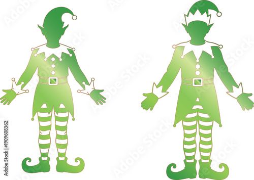 Two Green Elves with Pointed Hats and Striped Stockings 1