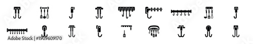 Collection of black   kitchen utensil hook silhouette isolated on white background. cooking vector illustration icons.