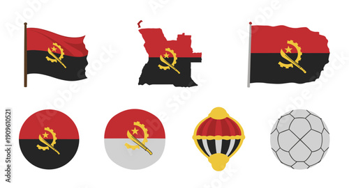 Angola national symbols collection: flag, map, emblems, and soccer ball