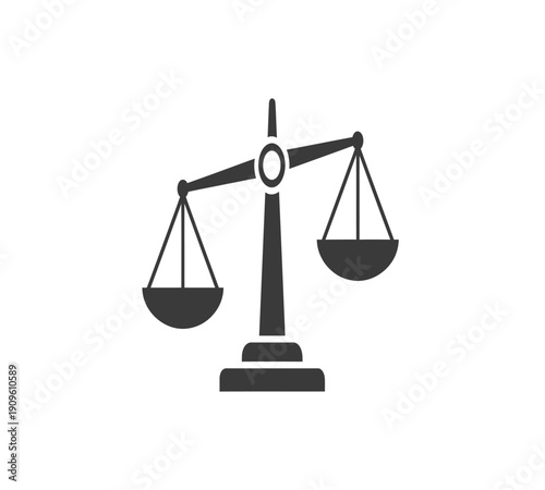 A simple black and white illustration depicts a traditional balance scale symbolizing justice high quality professional
