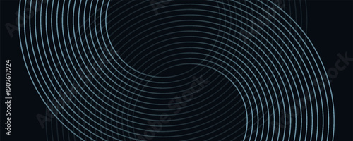 Blue abstract background with glowing circles. Swirl circular lines pattern. Geometric spiral. Twirl element. Modern graphic design. Futuristic technology concept.