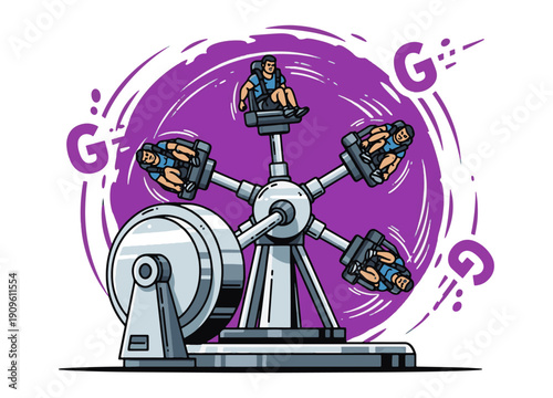 Exciting amusement park ride with people spinning in thrilling motion