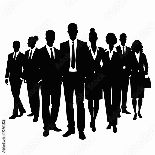 Business people silhouettes, group of standing business men and women , business team standing together
