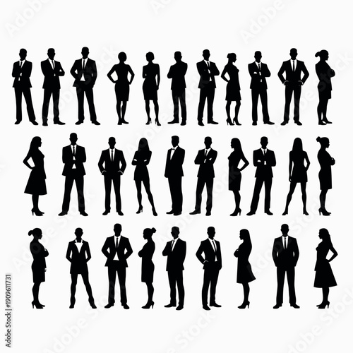 Business people silhouettes, group of standing business men and women 
