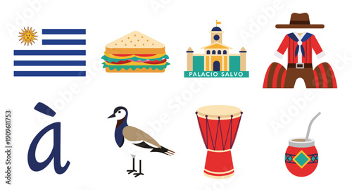 Uruguay culture and symbols collection with flag, food, landmarks, and traditions