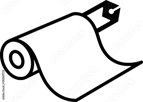 Descripción: Vinyl roll cutting icon. Vector illustration of a material roll with a blade or plotter tool symbol, representing sign making, printing, and craft services.