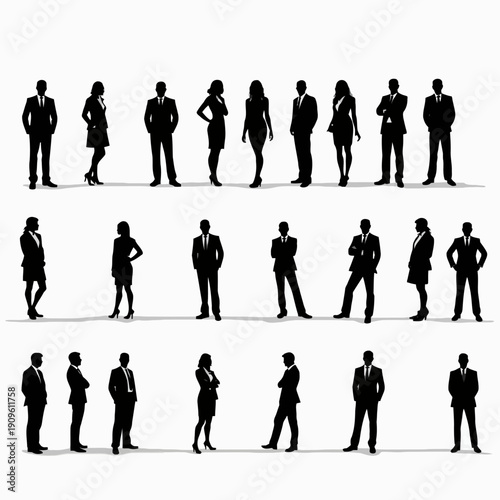 Business people silhouettes, group of standing business men and women 
