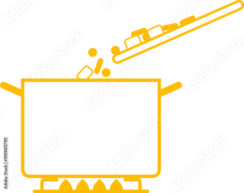 끓는 냄비에 재료 넣기 