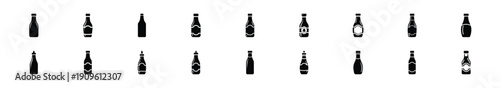 Collection of black   sauce bottle silhouette isolated on white background. cooking vector illustration icons.