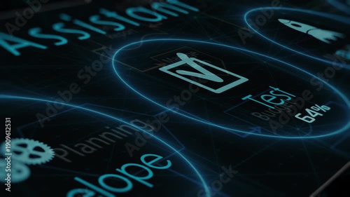Agile project management with AI assistant, Project life cycle, conceptual animation (3d render)