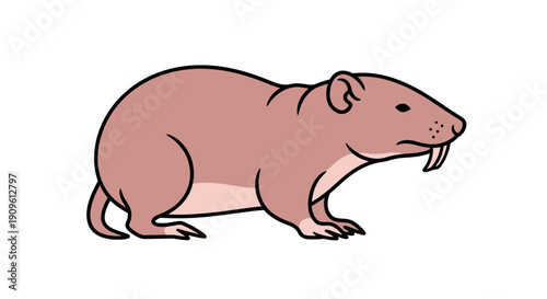 Illustration of a naked mole rat with distinct large teeth and wrinkled skin.