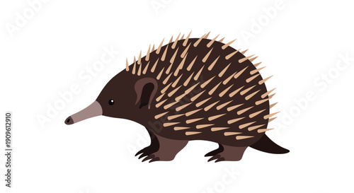 Illustration of a cute brown hedgehog with spines on its back.