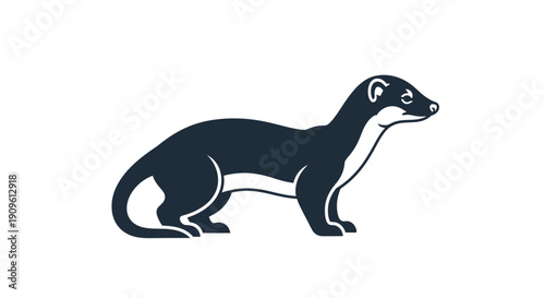 Minimalist black and white illustration of a ferret in profile.
