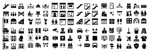 Black icons of shopping and retail scenes