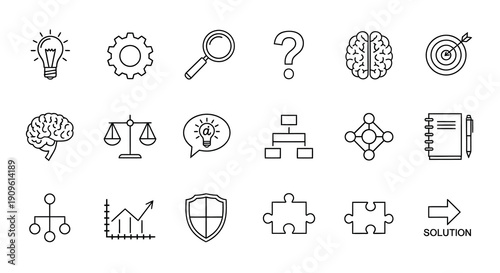 Line art icons representing ideas problem solving and concepts silhouette