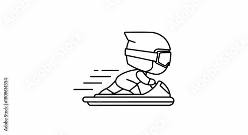 Cartoon character riding a jet ski with goggles and helmet, speed lines indicating motion, simple line art illustration