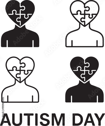 Autism Day Concept: A symbolic representation of autism, featuring a puzzle-heart with an individual silhouette, reflecting the complexity and uniqueness of autism awareness.