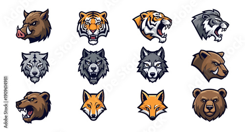 Animal heads collection vector illustrations for design