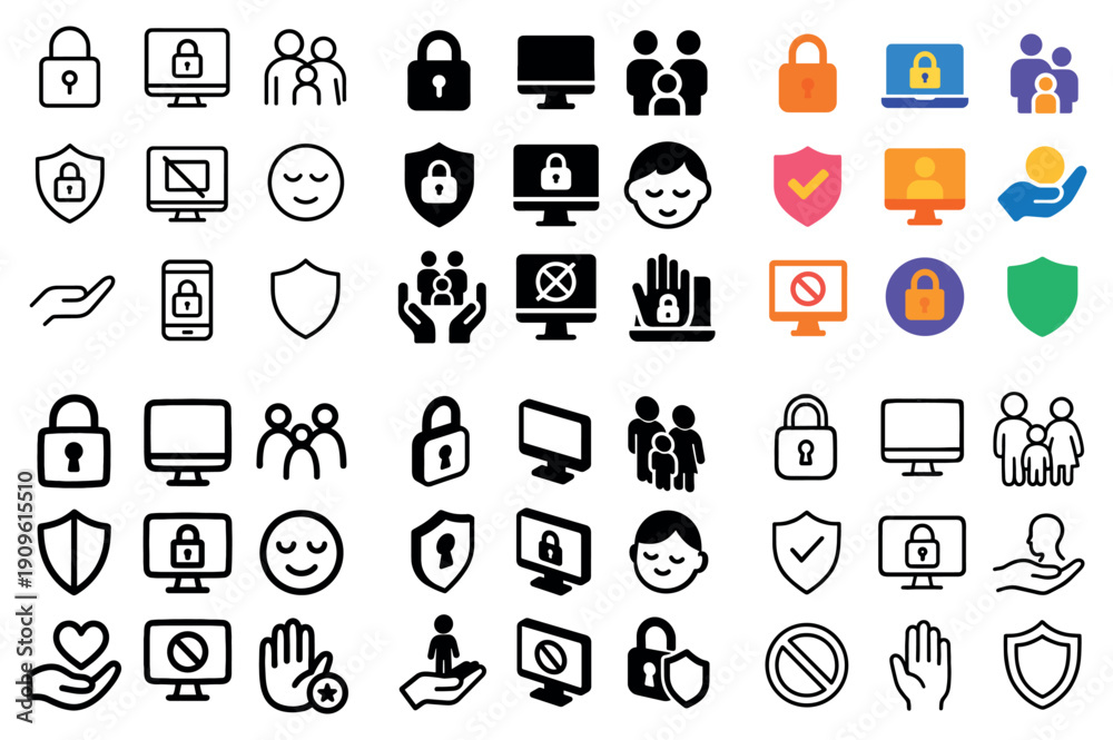 Fototapeta premium Security and privacy icon set collection