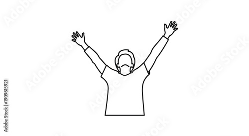 A person with arms raised in celebration minimalist outline silhouette