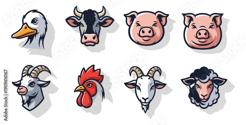 Farm animal illustrations duck cow pig goat rooster sheep vector graphics