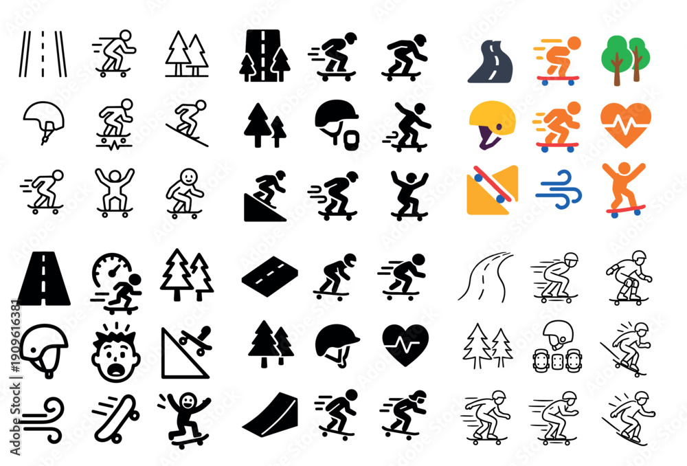 Fototapeta premium Skateboarding icons and symbols collection
