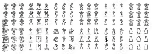 Minimalist flower and vase icon set
