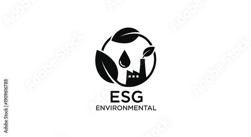 ESG environmental logo with factory leaves and water droplet silhouette