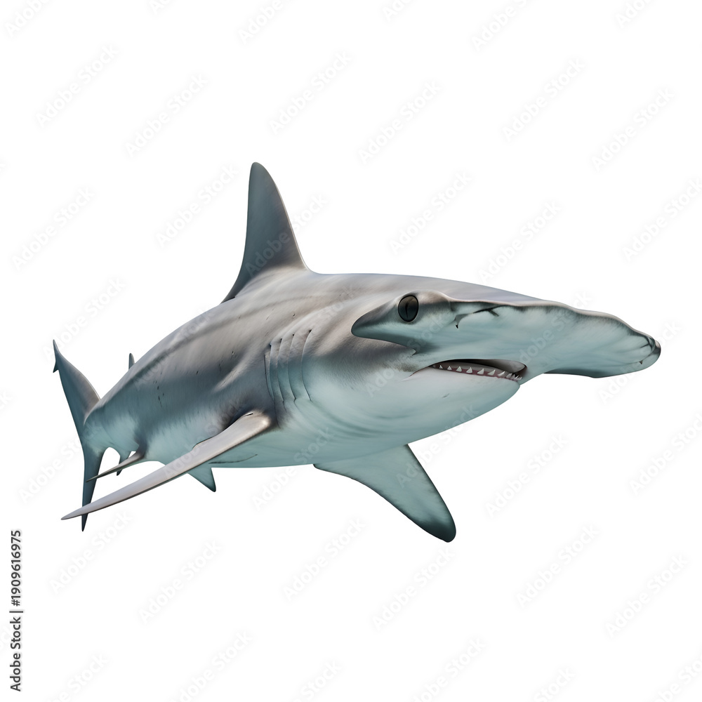 Fototapeta premium Hammerhead Shark Isolated on White Background , Isolated on Transparent Background 