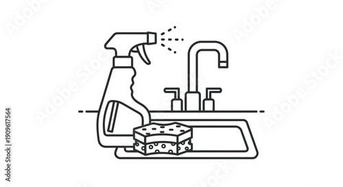 Kitchen sink with spray bottle and sponge a simple outline silhouette