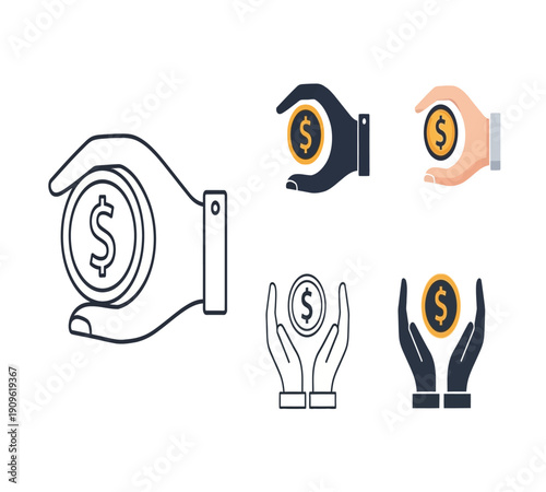 Illustrative depiction of hands offering and receiving money symbolizing financial exchange and support high quality professional