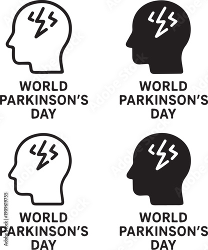 World Parkinson's Day: A symbolic representation of World Parkinson's Day, featuring a stylized head silhouette with a lightning bolt, accompanied by the text World Parkinson's Day.