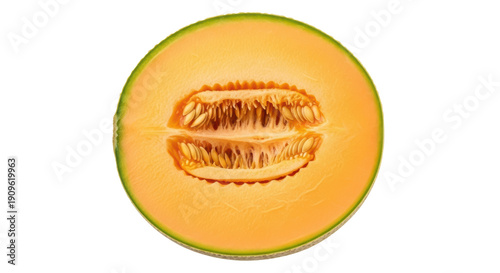 Tableau sur toile Half cantaloupe PNG isolated on transparent background, fresh orange melon with
