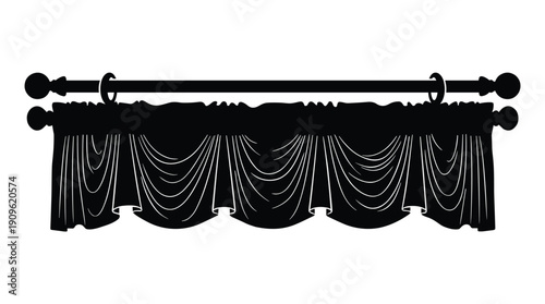 Black curtain valance silhouette on rod for window treatment decoration interior design