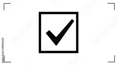 Black checkmark inside a square box symbolizing approval and completion on isolated white background