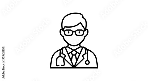 Professional male doctor wearing glasses and stethoscope portrait on isolated white background for medical care