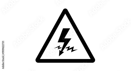 High Voltage Electricity Warning Triangle Sign Outline on Isolated White Background.