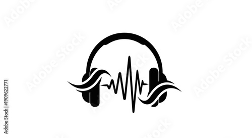 Headphones with Dynamic Sound Waves Icon on Isolated White Background.