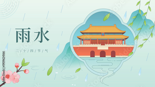 Forbidden City architecture and spring scenery for Rain Water solar term